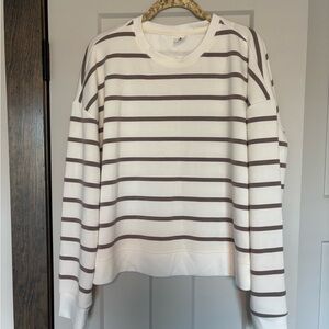 Striped White and Brown Crewneck